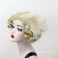 Ivory White Peacock Feather Fascinator Head Piece Pearl Champagne Swarovski Crystal Wedding Day Magazine